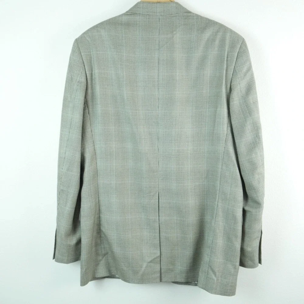 Ralph Ralph Lauren Silk Wool Glen Plaid Sport Coat Blazer Grey Blue 40L Preppy